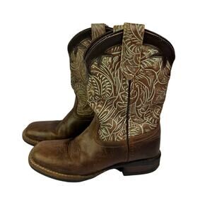 Roper Children/Youth Brown Oiled Suede Square Toe Western Boot size 3
